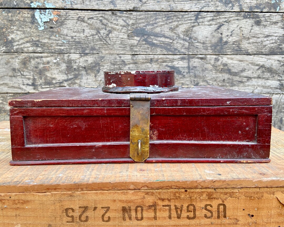 Antique Shaving Box, Vintage Wooden Chest, Unusual Wooden Box, Painted