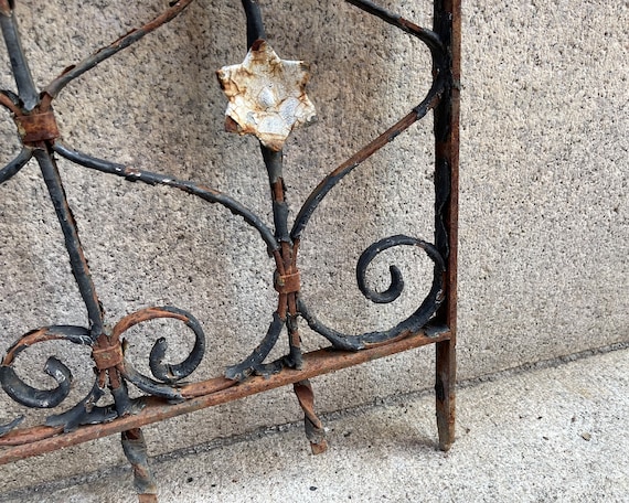 Antique Wrought Iron Garden Gate: Victorian Flower Fence, Shabby