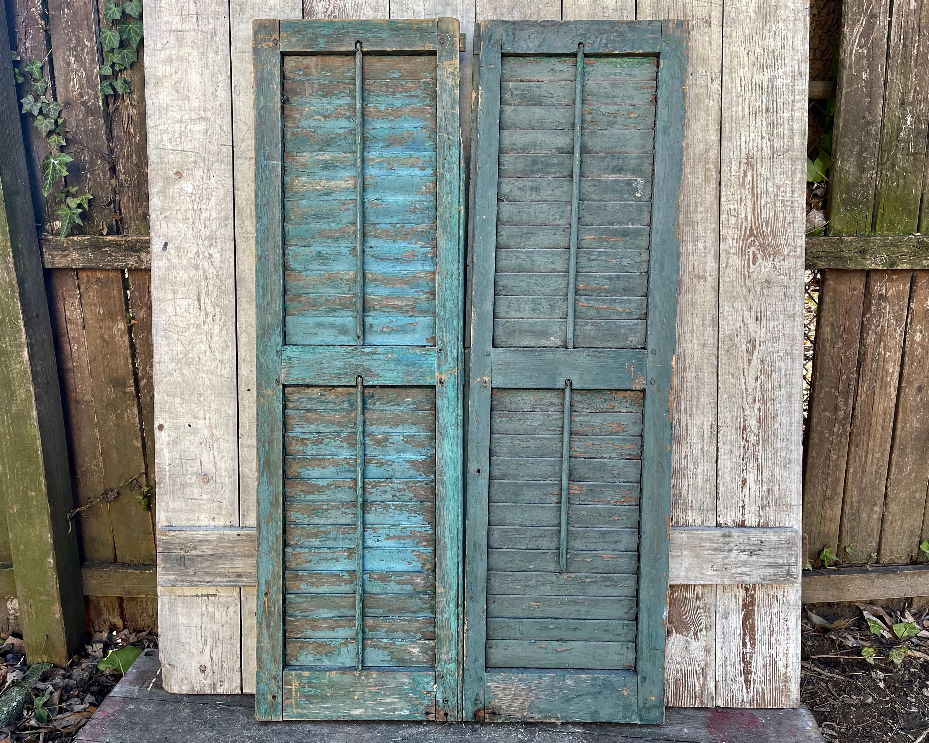 Large Antique Shutters Vintage Pair of Shutters Rustic GREEN Etsy UK