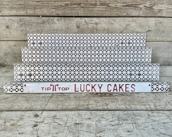 Vintage Lucky Cakes Candies Shelf Candy Rack c. 1930's Art Deco Slanted Shelf Three Tier Vintage Candy Display Rack Industrial Shelving