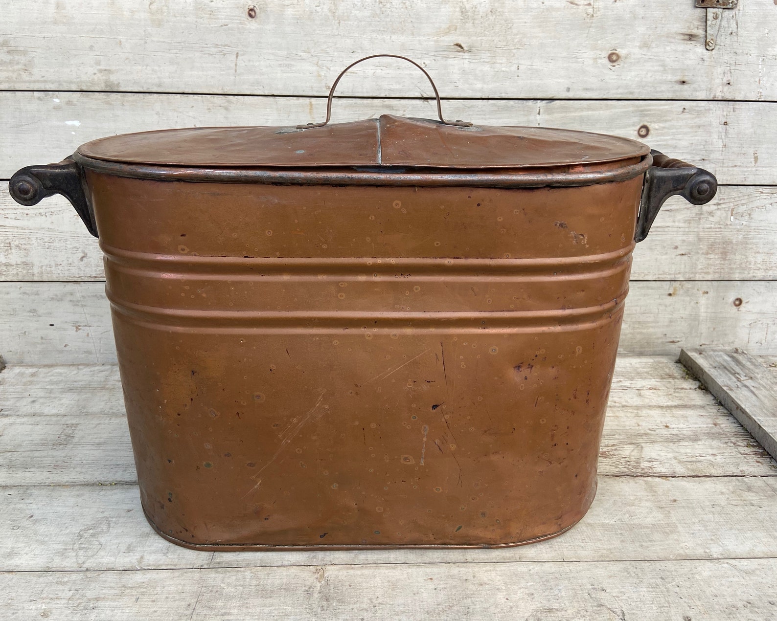 Vintage Copper Boiler With Lid Wash Tub Basin Farmhouse | Etsy