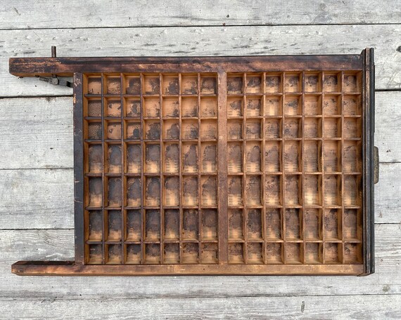 Vintage Ludlow Typeset Drawer: Rustic Wood Printer's Tray Display
