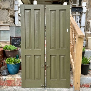 Antique Victorian Shutter Doors: Rustic Olive Green Architectural Salvage (56x16)