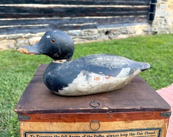 Antique Duck Decoy: Carved Wooden Folk Art, Rustic Americana