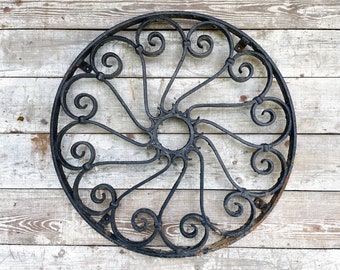 1800s Wrought Iron Window Cover, Half HEART Grate, Antique Metal Architectural Salvage Antiques Victorian Gothic Revival Ornate Garden Decor