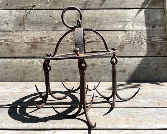 Antique Hand Forged Iron Butchers Hanging Hook, Primitive Meat Fish Hanger  Hooks, EARLY Rustic 1800s Butcher Shop Store Display UNIQUE Decor 