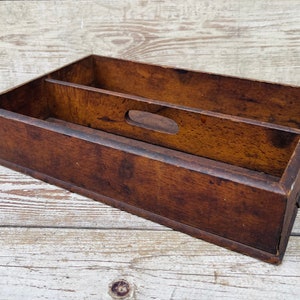 Primitive Wooden Tray, Antique Cutlery Box, Table Organizer, Wood Box, Cubby Box, Divided Tray, Kitchen Utensil Holder, Rustic Country Decor