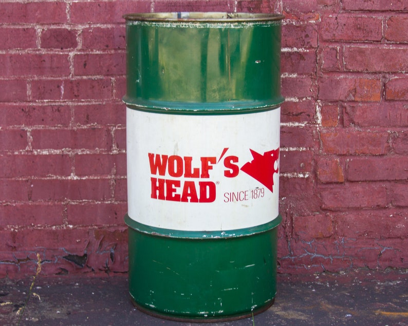 Vintage Wolf S Head Oil Can Industrial Barrel Trash Can Etsy