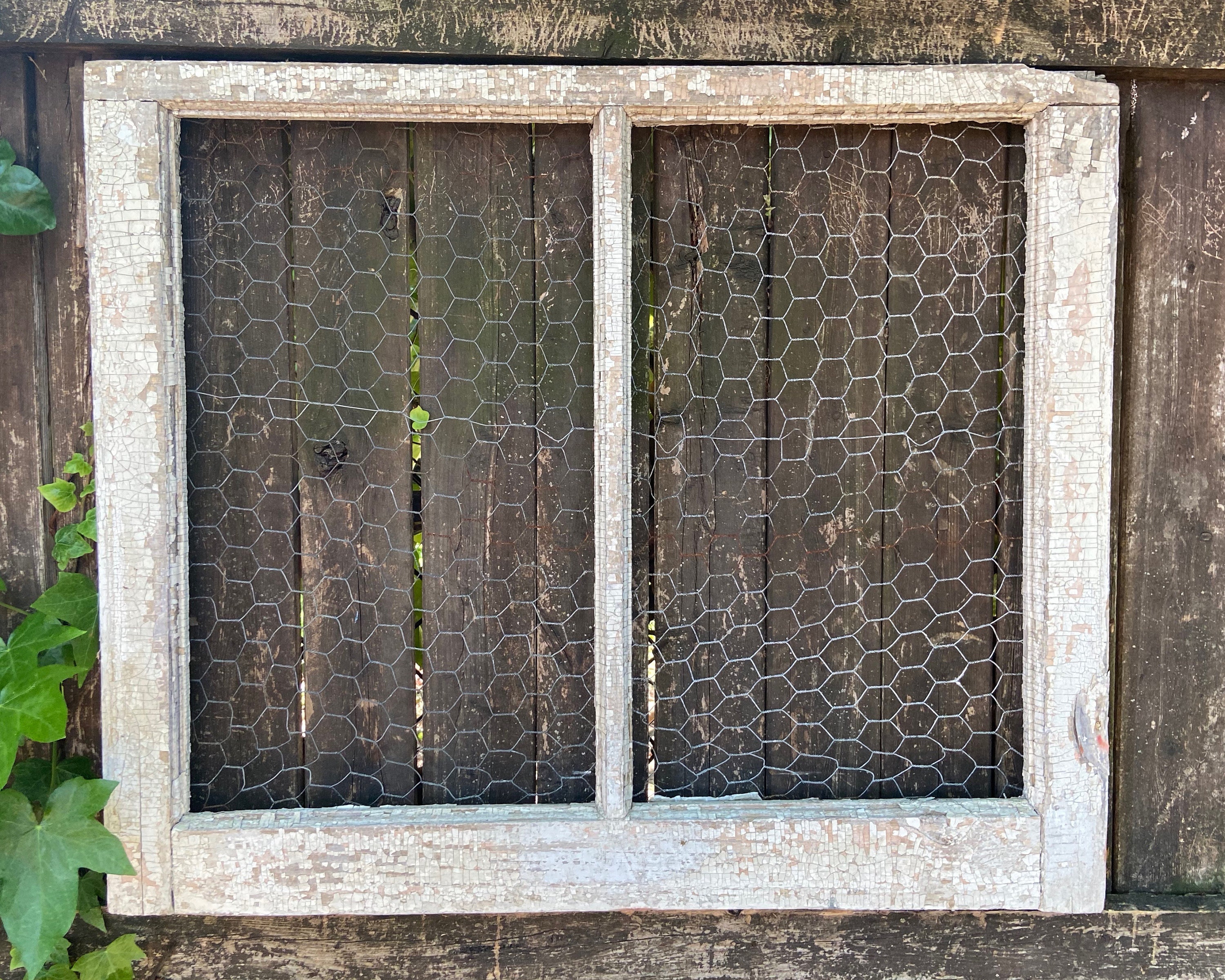 Antique Rustic Window Frame With Chicken Wire 6 Pane Etsy