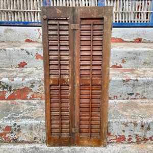 Antique Wooden Shutters, DISTRESSED louvered shutter door, reclaimed architectural salvage antiques, Old Wood Shutters, Vintage Room Divider