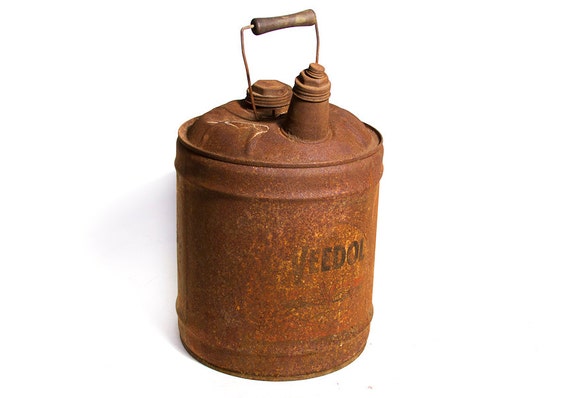 ヴィンテージのVeedol 5ガロンオイル缶：素朴なインダストリアル