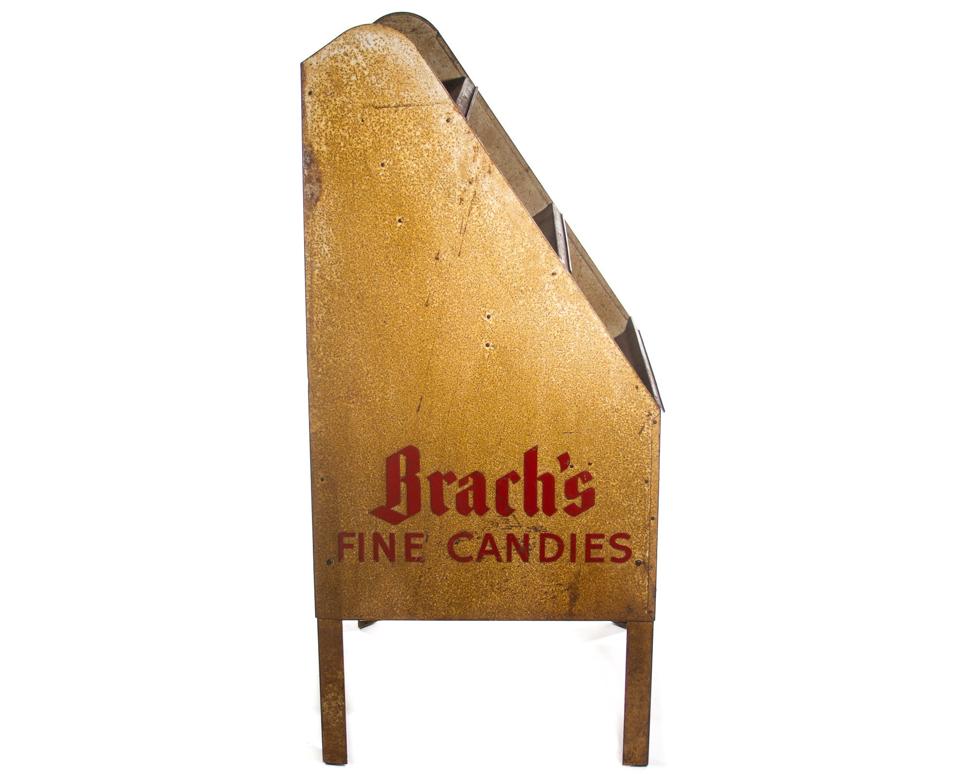 Vintage Brach's Fine Candies Shelf Candy Rack C. 1930's Art Deco Slanted  Back Three Tier Vintage Candy Display Rack Industrial Shelving 