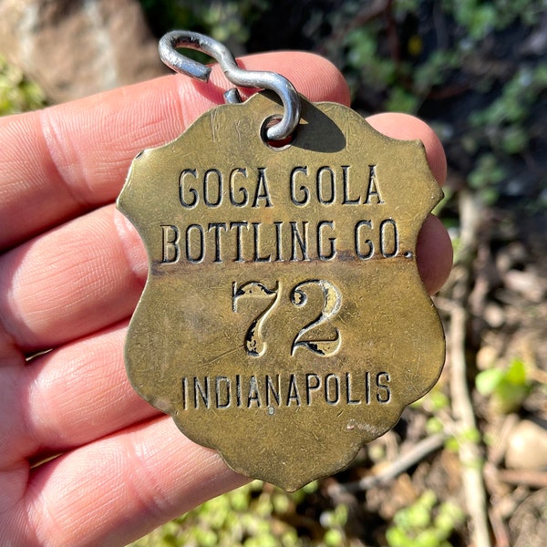 Antique Coca Cola Bottling Co Brass Machinery Tag Sign from Indianapolis Indiana, RARE COKE Collectible, Soda Advertising no 72