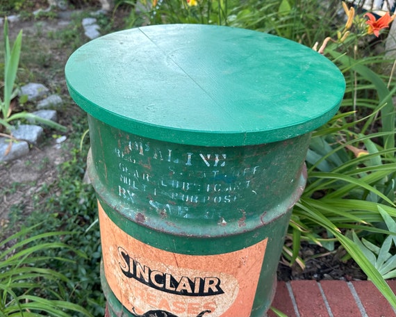 Vintage SINCLAIR Oil Drum: DINO Dinosaur Graphic, Industrial Decor