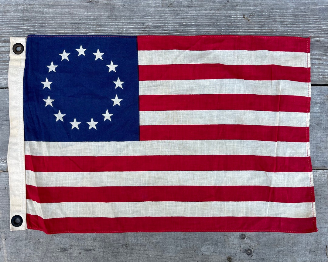 Vintage Betsy Ross Flag, American Flag, Maritime Nautical Small Boat