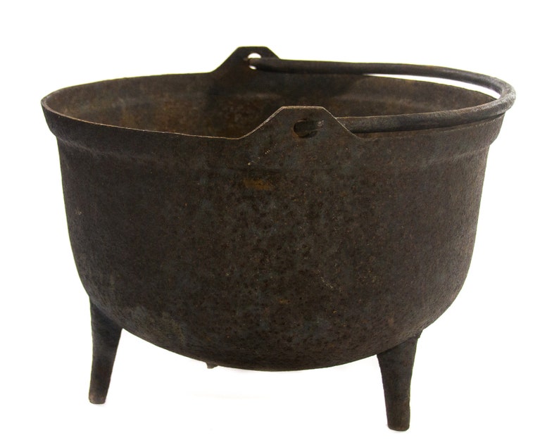 Large Cast Iron Cauldron Antiqued Footed Cauldron with Gate Etsy