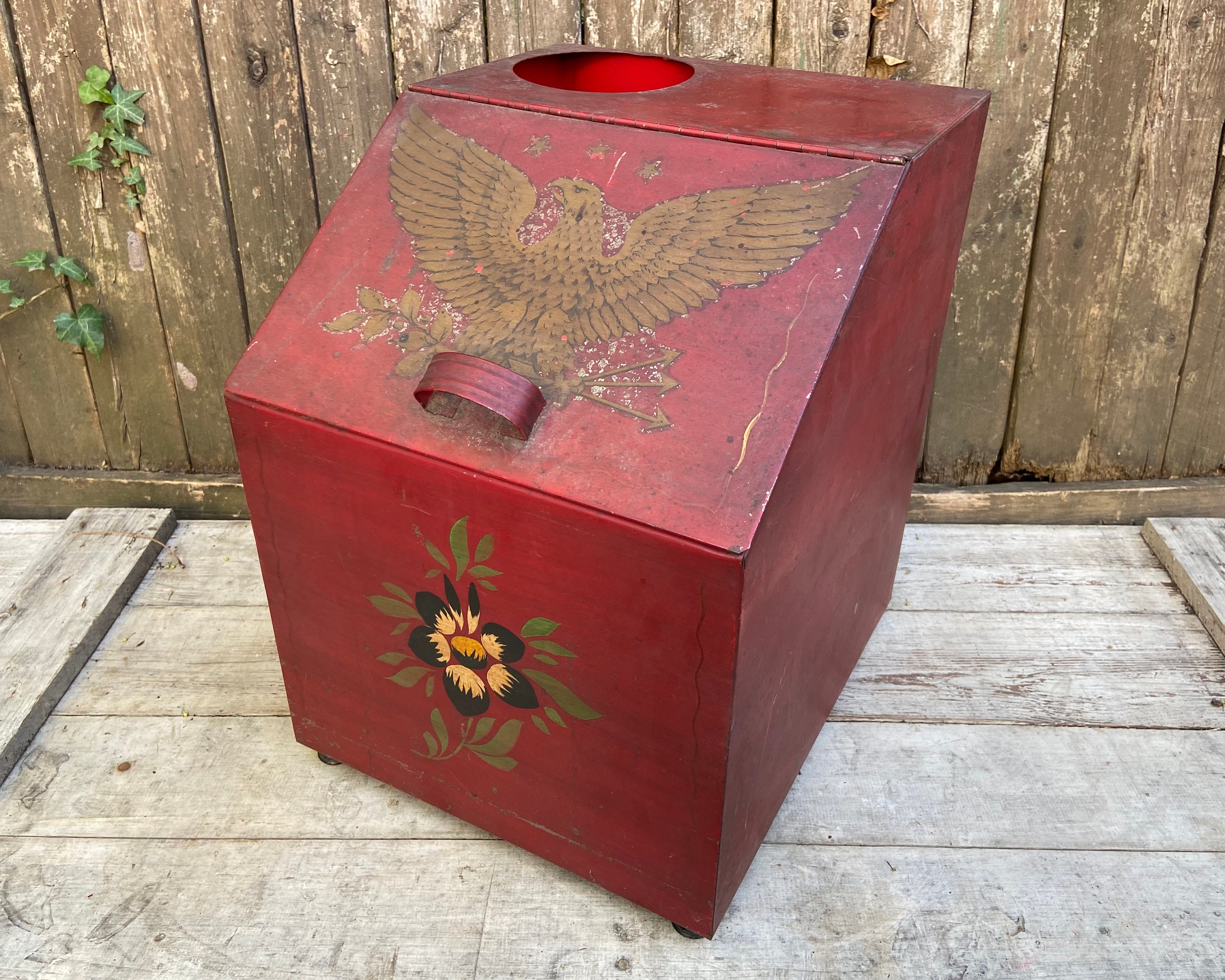 Antique General Store Tin Coffee Bin Pennsylvania Painted Country Store Shop Spice Tea Serving Can Bucket Primitive EAGLE Rustic Home Decor