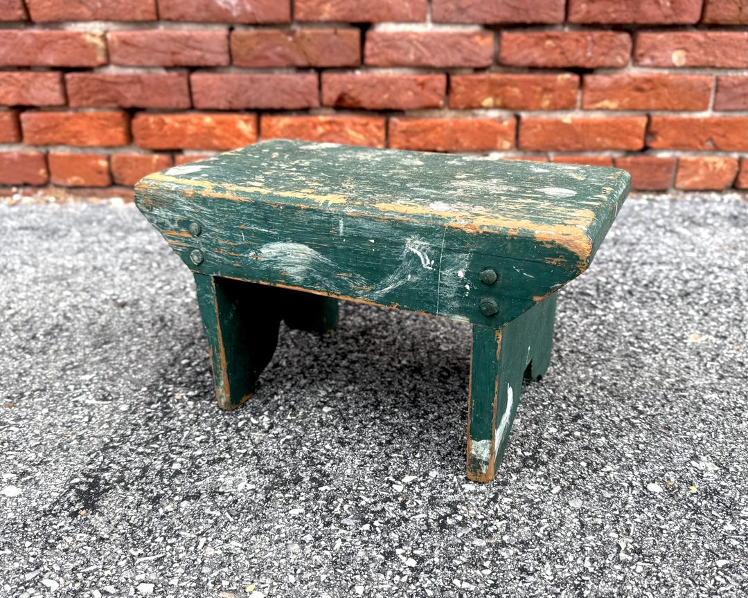 Antique Wooden Stool: Distressed Green Painted Primitive Decor - Etsy