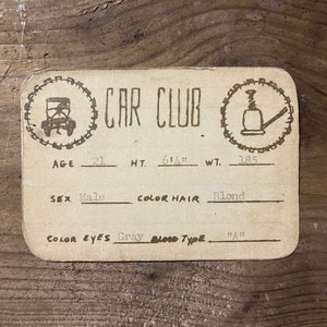 Carta d'iscrizione vintage Car Club Hot Rod Rat Rod Buwer Jacks So Cal 1957 California Karl W Romahn