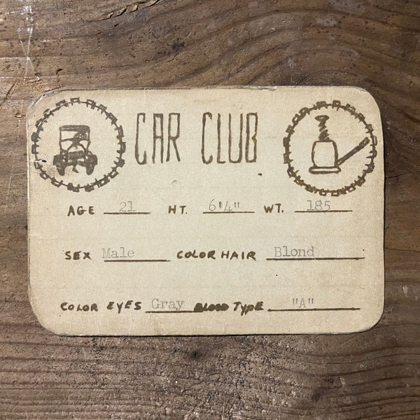 Vintage Car Club Membership Card Hot Rod Rat Rod Buwer Jacks So Cal 1957 California Karl W Romahn