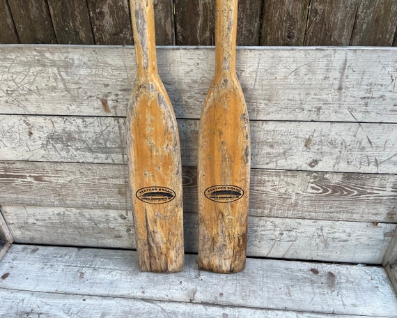 Vintage Wooden Boat Oars 59'' Nautical Wall Decor Pair Shabby