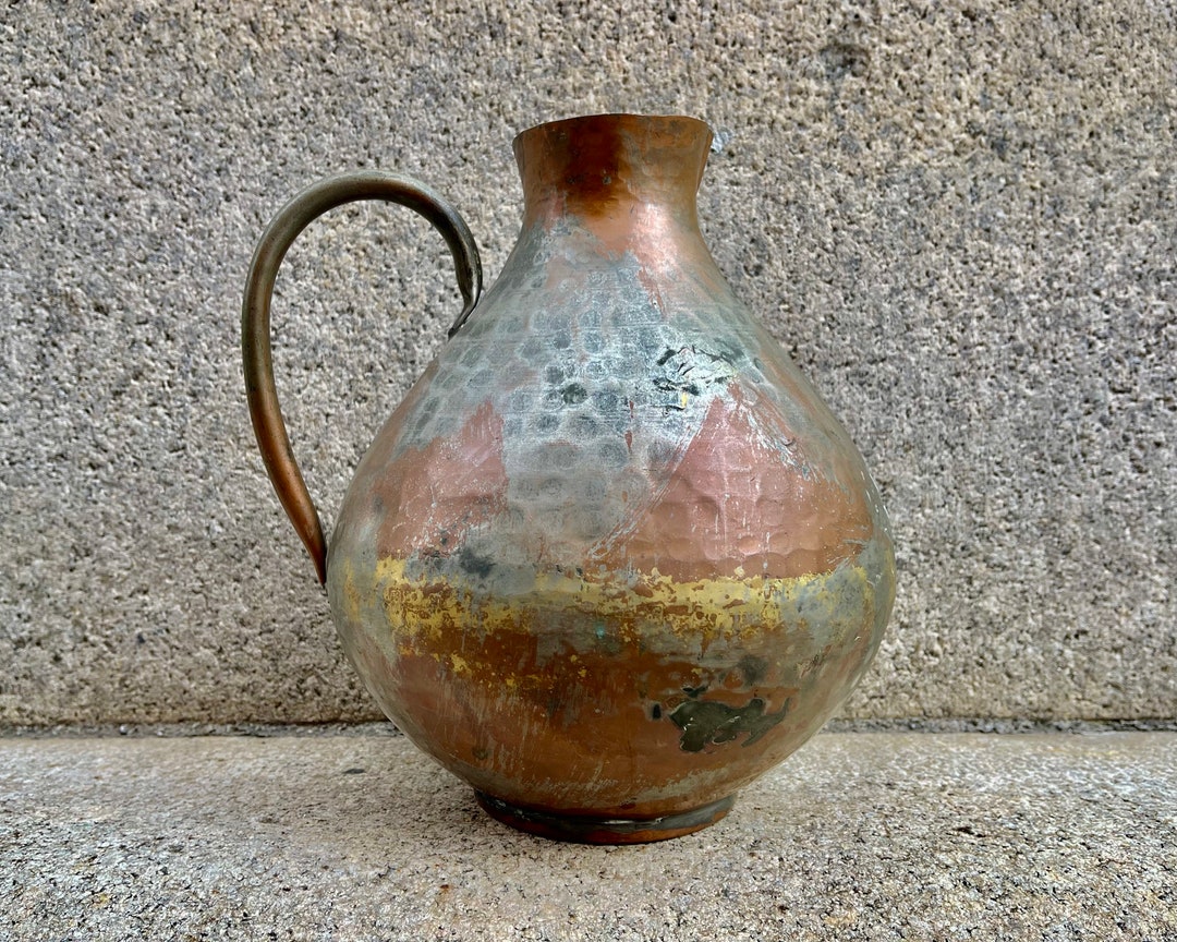Antique Copper Jug: Rustic Farmhouse Kitchen Decor, 11'' - Etsy