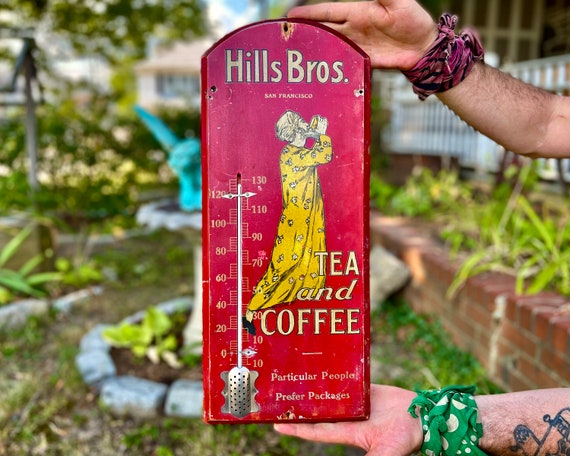 Buy Antique Hills Bros Coffee Wooden Advertising Thermometer Sign, Vintage  Coffee Shop, Coffee and Teas, San Francisco California, Wall Decor Online  in India 