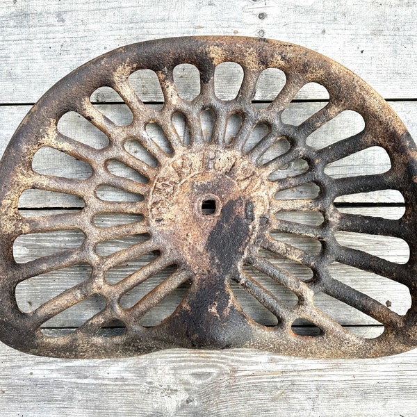 Antique Tractor Seat, Vintage DEERING Cast Iron Tractor Seat, Farm Implement, Farmhouse Antiques, Rustic Home Decor, Wall Hanging Art