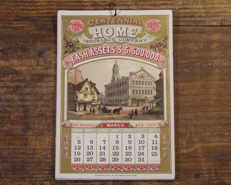 Antique Calendar Advertising Calendar 1876 CENTENNIAL HOME Etsy