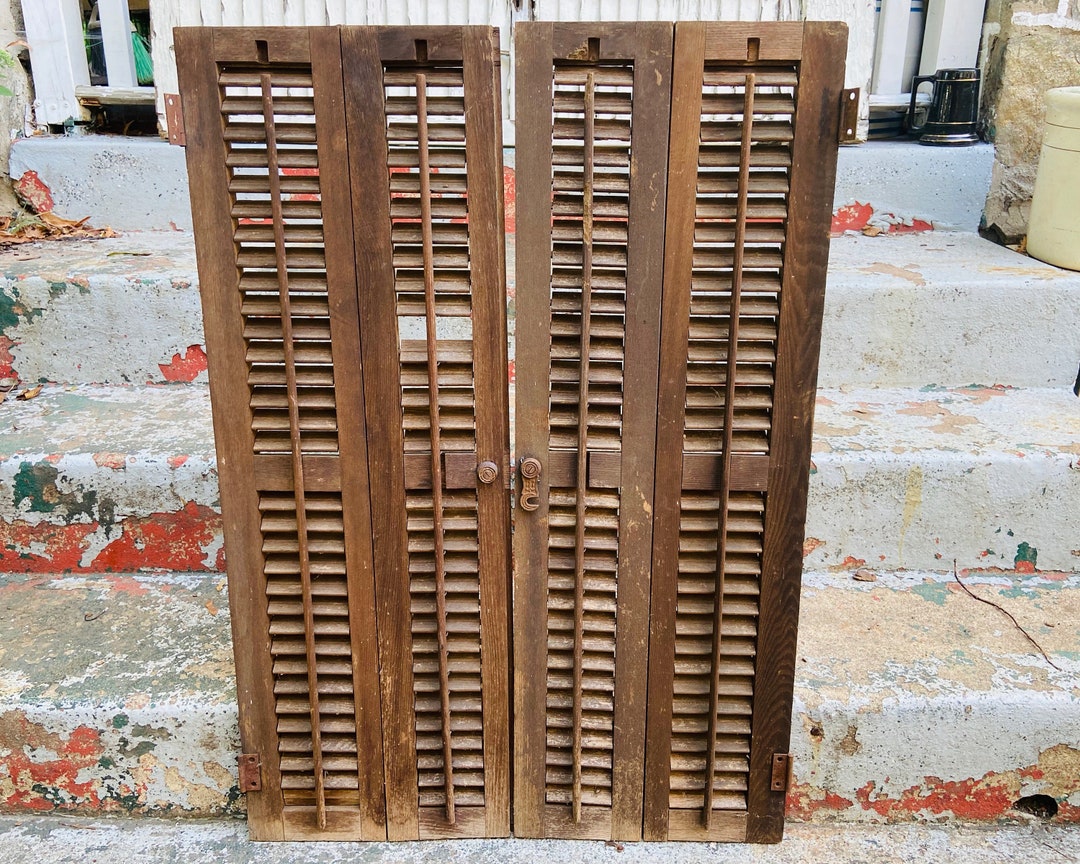 Antique Shutter Doors Victorian 37'' X 13'' Louvered Shutters Vintage