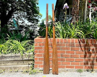 Vintage Wooden Boat Oars with Iron Oar Locks: Rustic Nautical Decor (64&#39;&#39;)