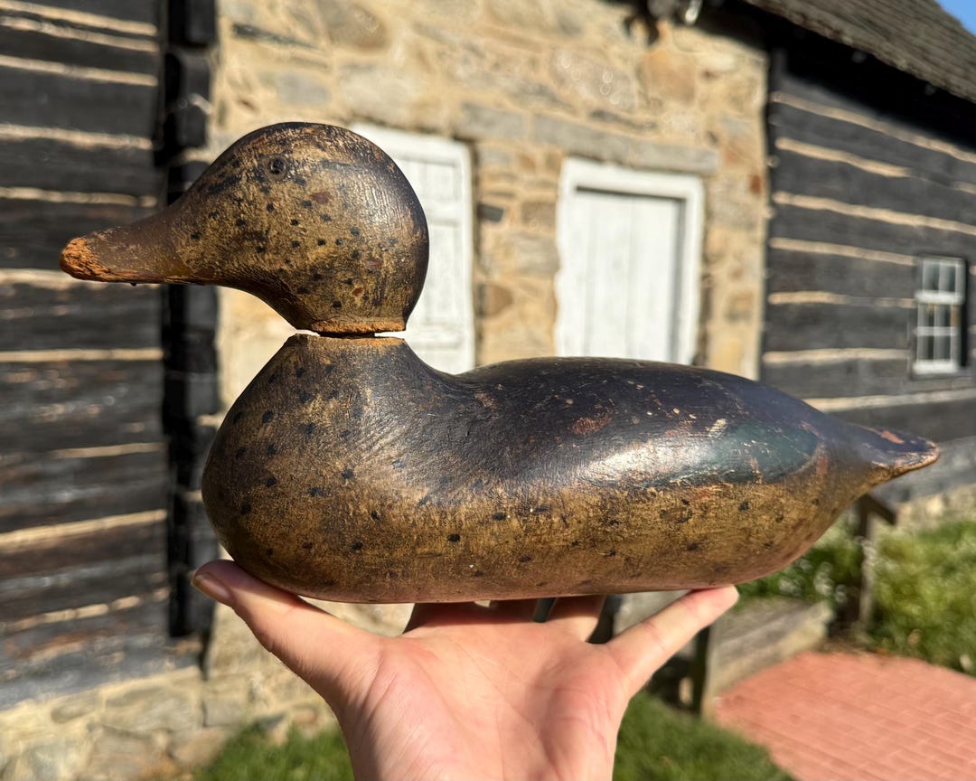 Antique Duck Decoy: Carved Wooden Folk Art, Rustic Americana