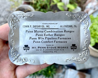 Mt Penn Stove Works Antique Tip Tray Edwin P Saegar Co Allentown PA Pennsylvania Reading Early Vintage Advertising Counertop Store Display