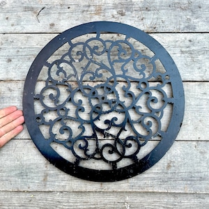 Large Antique Cast Iron Heater Grate 15.5'' 1800s Victorian Era Home Architectural Salvage, Round Ornate Design, Unique Wall Hanging Decor