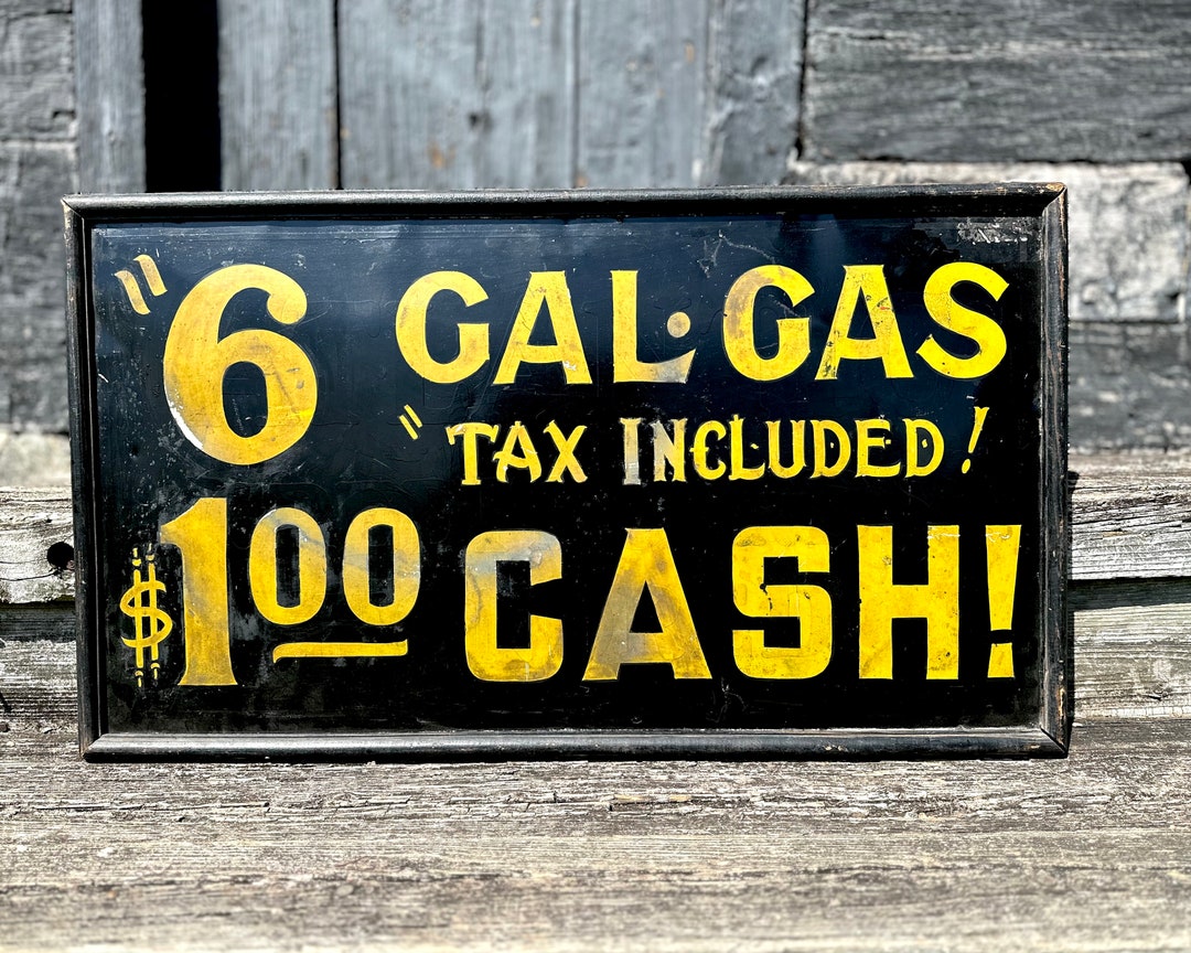 Antique Gas Station Sign 1920s 1930s Wooden Frame Tin Advertising Sign