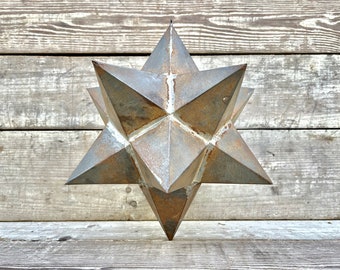 Antique Tin Star, Hanging Star 12 Points, Primitive Home Decor, Large 3D Star, Star Ornament, Spiked Ball, Spike Ball, Hanging Ornament