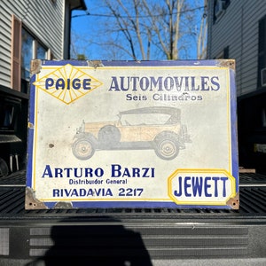 Porcelana antigua Paige Jewett Automobiles Sign con gráfico de coche de la década de 1920, Automobilia temprana, letrero de garaje, publicidad del concesionario