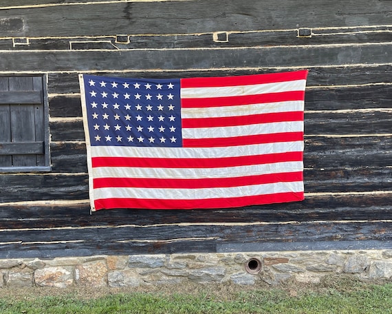 Vintage 1940s American Flag: 48 Stars, Rustic Americana Decor (8