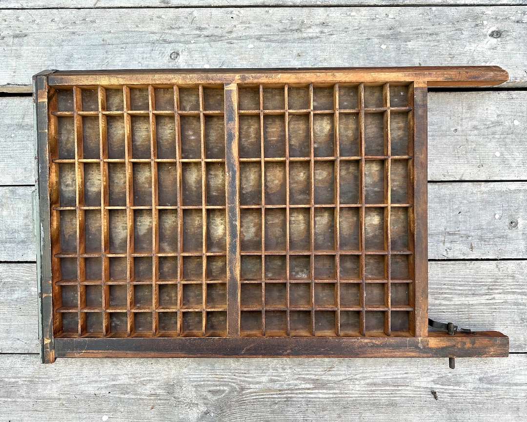 Printers Tray Vintage Printing Typeset Drawer Wooden Shadow Box Crate