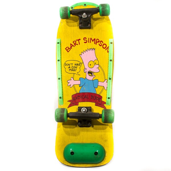 Vintage Bart Simpson Skate Board Oldschool Skateboard The Simpsons Neon Green & Yellow Old School 1980s 90s Gift Idea Wall Hanger