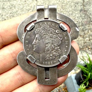 1921 Morgan Silver Dollar Money Clip: Sterling Silver Art Nouveau
