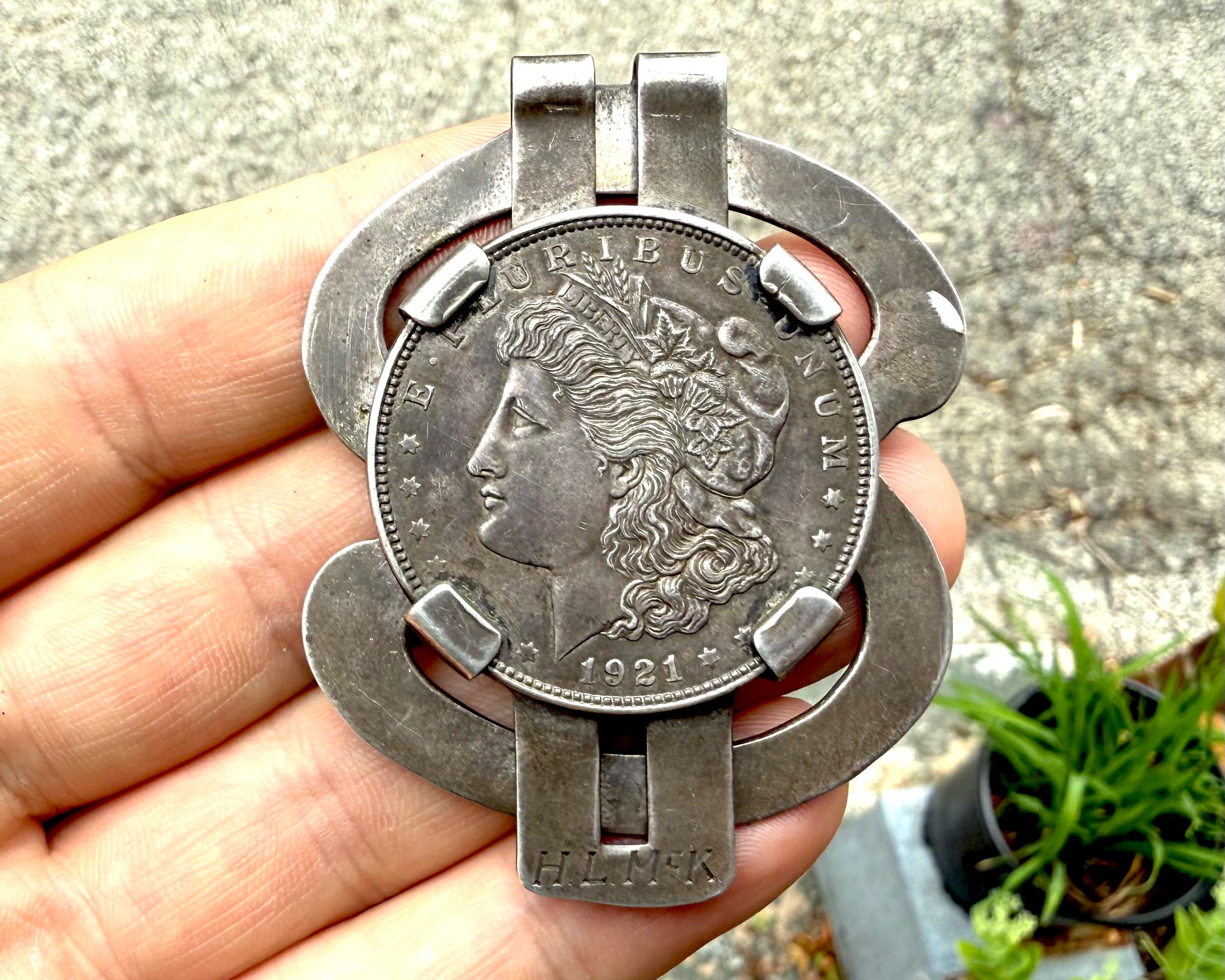 1921 Morgan Silver Dollar Money Clip: Sterling Silver Art Nouveau