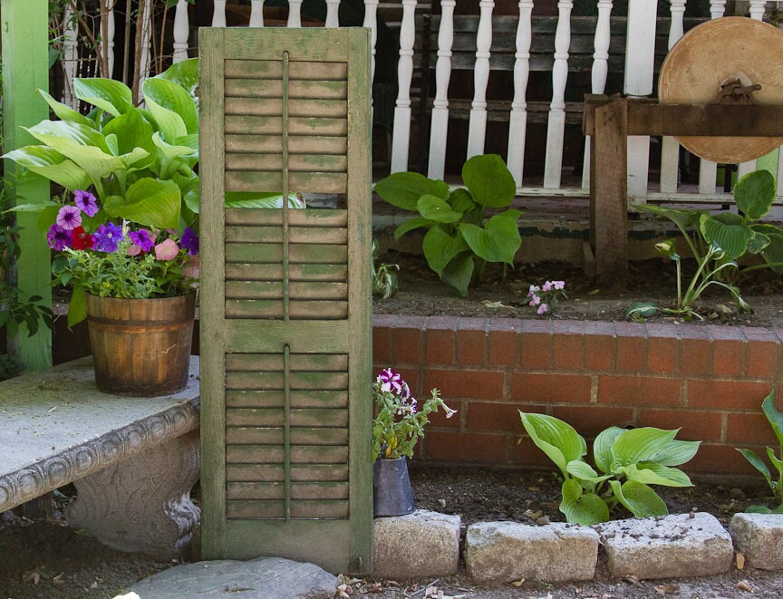 Antique Green Shutter Door Architectural Salvage Garden Decor | 56'' X 14.5''