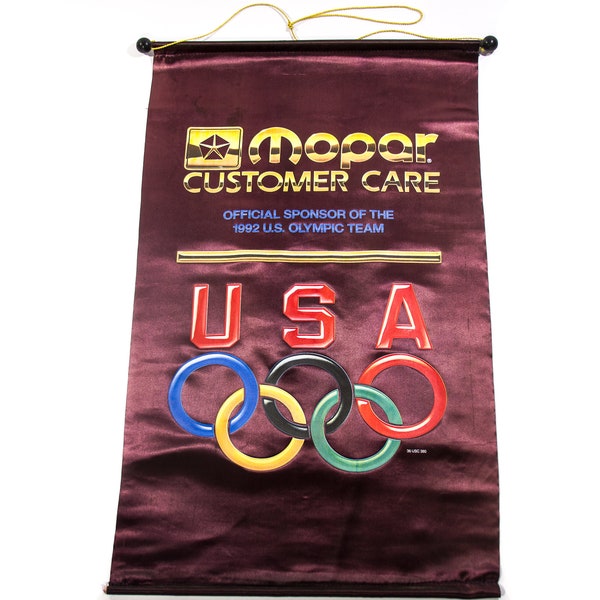 Vintage Mopar Chrysler Banner Rare 1992 Olympics Flag Customer Care Purple Sponsor Olympic Team Rings Car Parts Wall Hanger Decor Auto