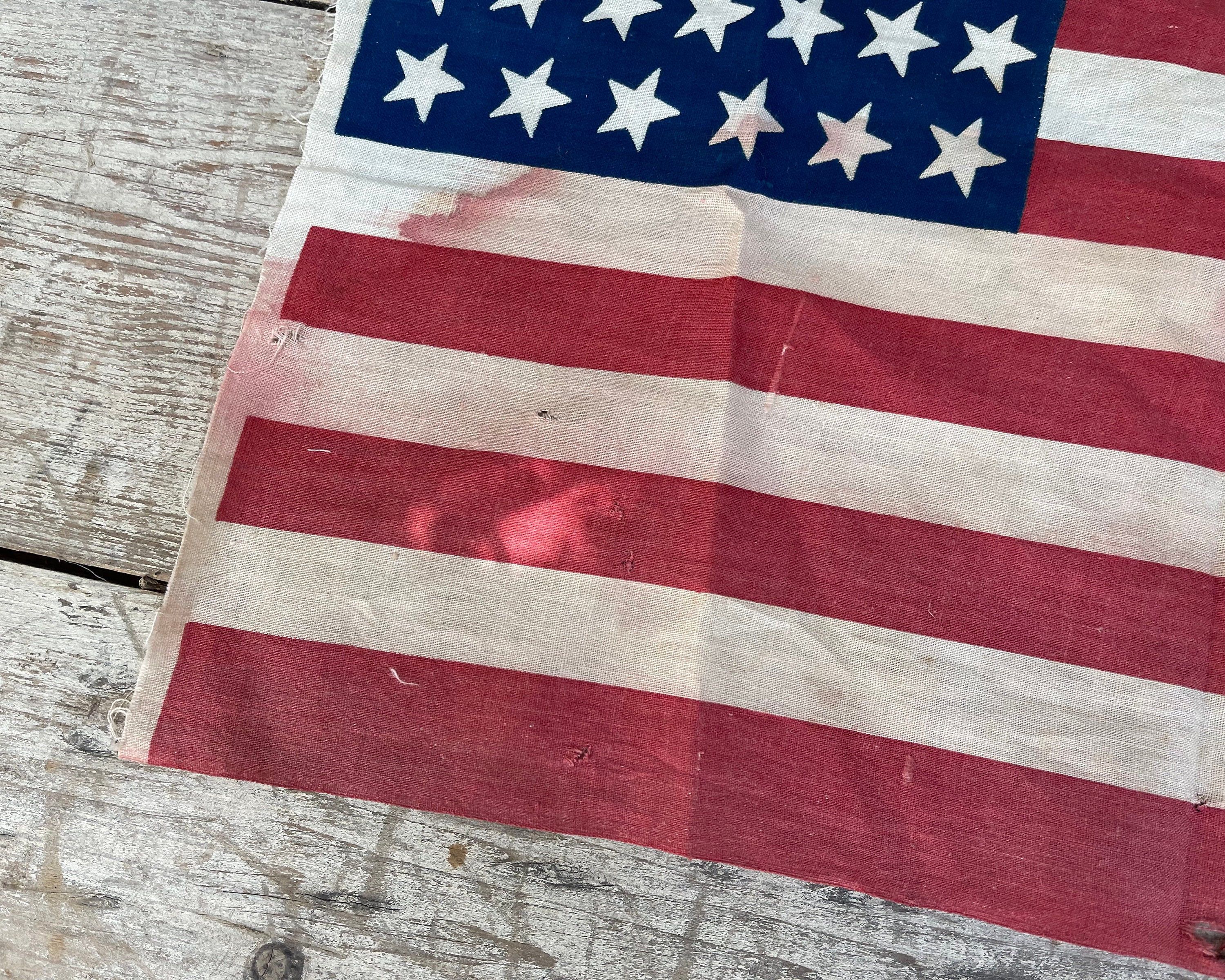 1870年代のアンティーク39星アメリカ国旗：素朴なアメリカーナ風装飾