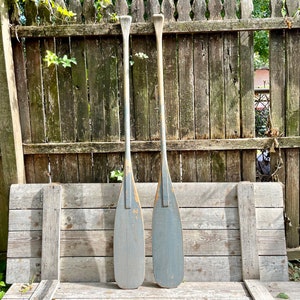 Antique WOODEN Oars, OLD PAINT Lake House, Canoe Boat, Nautical Boat Decor, Cabin Wall Hanger, Primitive, Vintage Rustic Home Decor, Beach