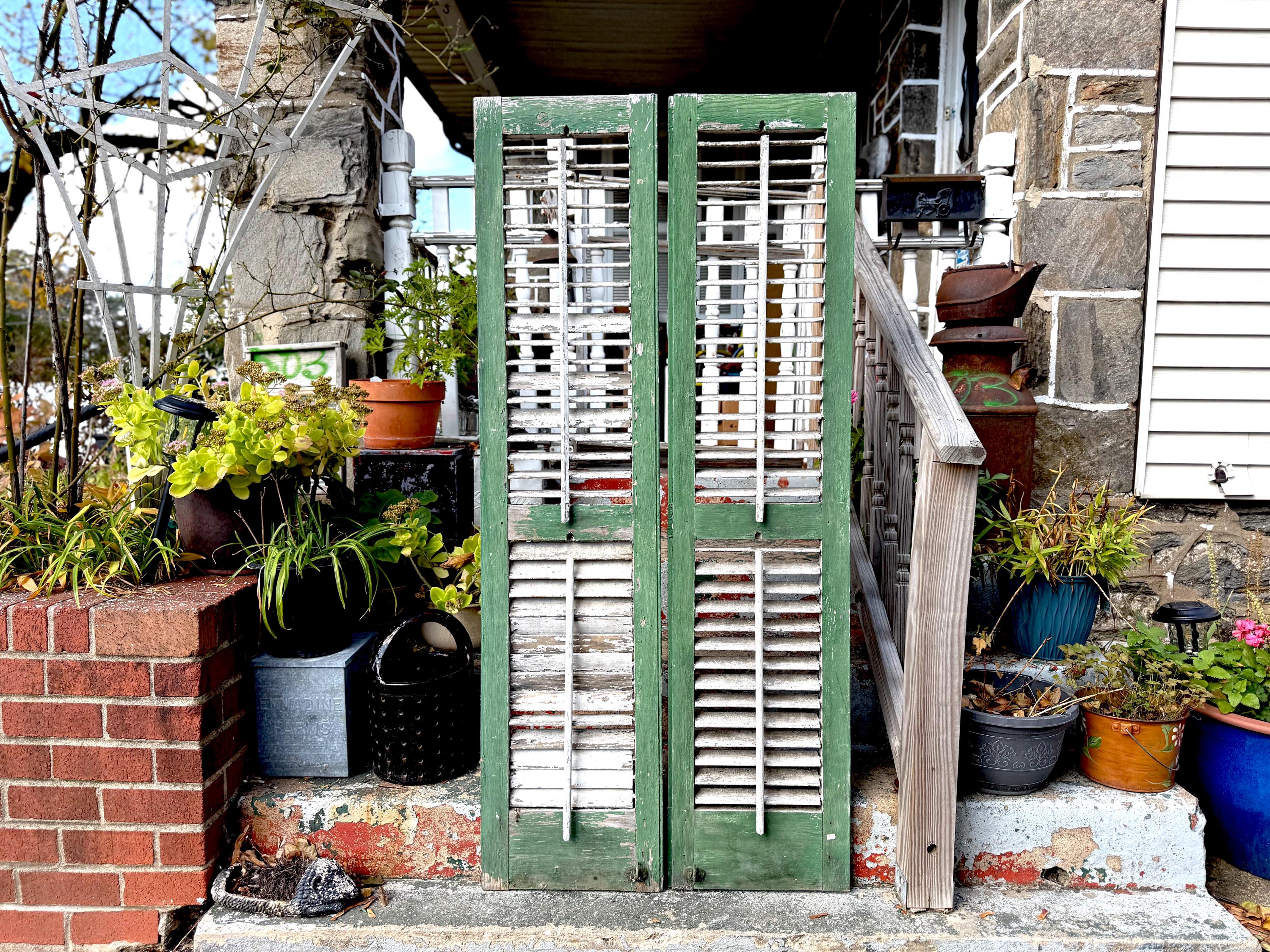 Antique Shutters: Chippy Green Victorian Farmhouse Decor (64'' X