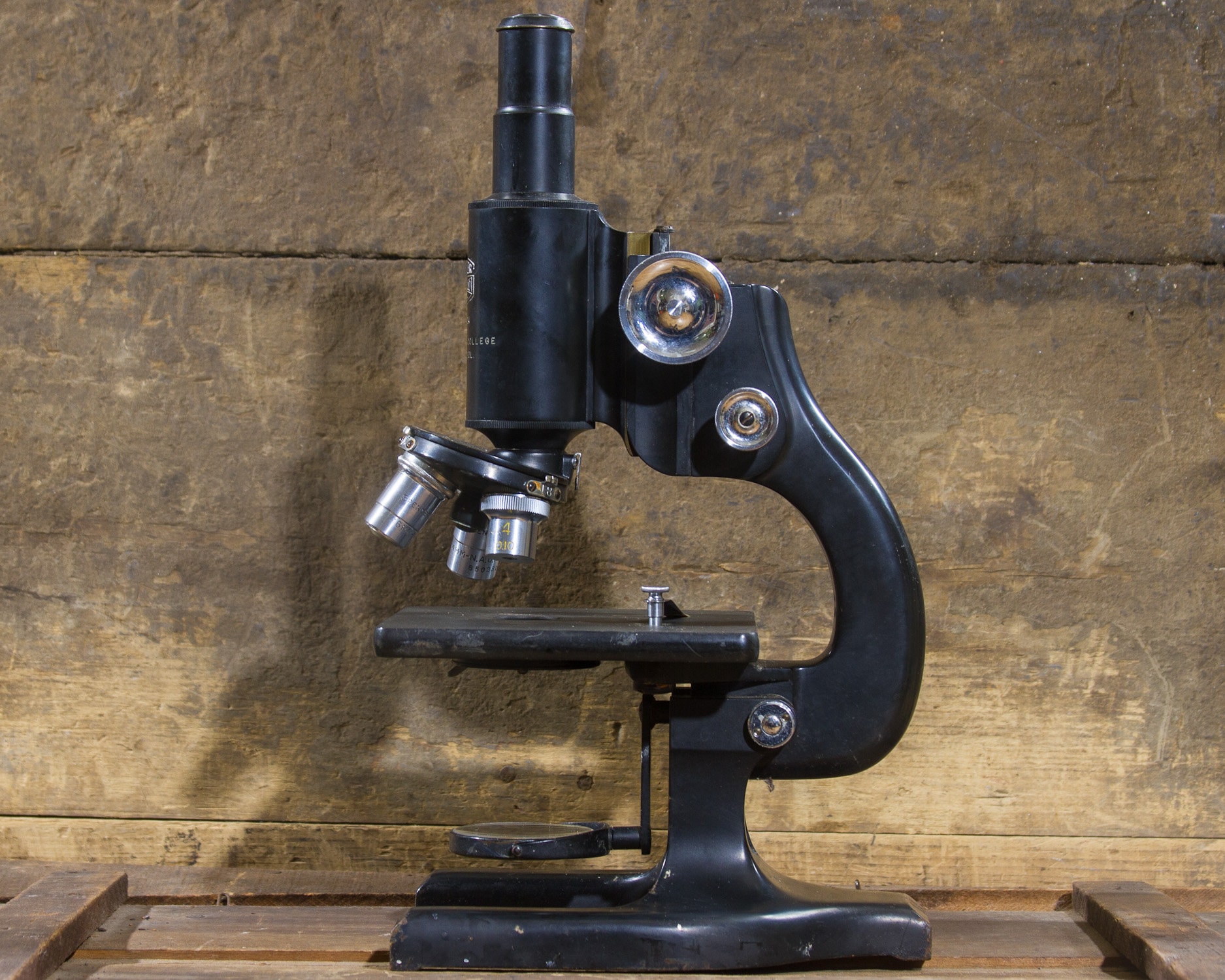Antique Microscope with 3 objectives and Mirror Industrial Etsy