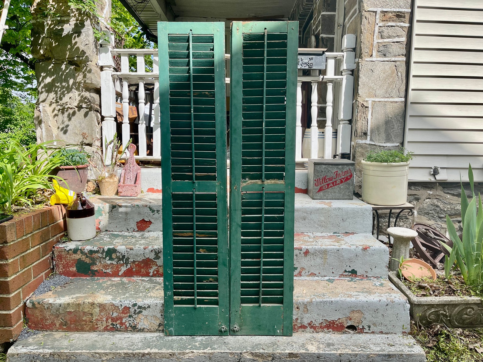 Large Antique Shutters Vintage Pair of Shutters Rustic GREEN Etsy