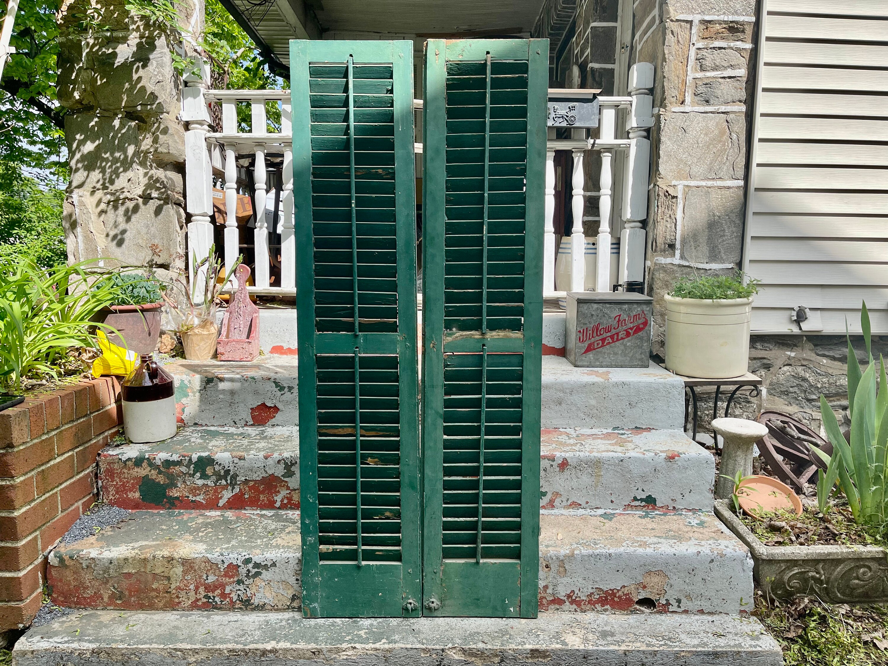 Large Antique Shutters Vintage Pair of Shutters Rustic GREEN Etsy